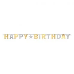AMSCAN Happy Birthday Gold & Silver Banner