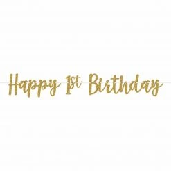 AMSCAN Banners First Birthday Gold Glitter Banner