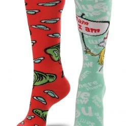ELOPE INC Green Eggs & Ham Adult Mismatched Knee Socks Dr. Seuss