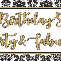 PARTY AMERICA Black & Gold Damask Banner Custom Banners